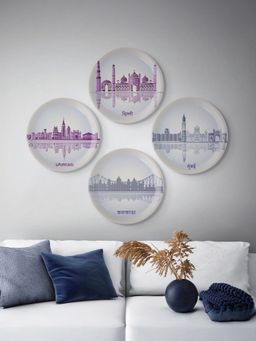 Nestroots - Urban Dreamscapes: Cityscape Collage Artistry Porcelain Wall Plates (Pack Of 4)