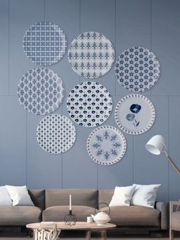 Nestroots - Geometry In Everyday Art Blue Pottery Inspired Collage Wall Plates (Pack Of 8)