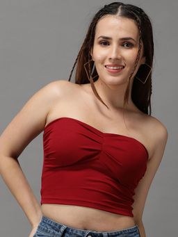 SHOWOFF - Womens Strapless Maroon Tube Crop Top