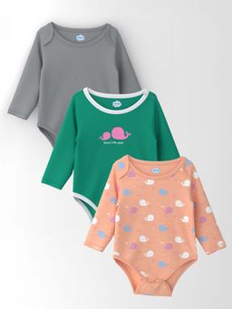 Nautinati - Girls Multi-Colour Cotton Printed Bodysuit (Pack Of 3)