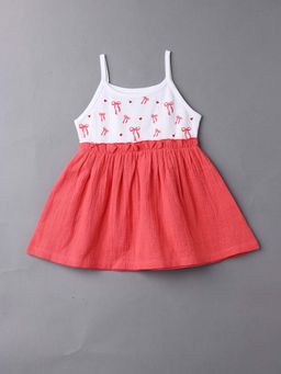 Nautinati - Red Girls Soft Cotton Gathered Waistline Dress (Pack Of 2)