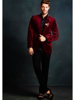 Gatsby Collection - Maroon Velvet Embroidered Blazer