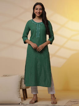 Aurelia - Green Lurex Straight Kurta with Pant (Set of 2)