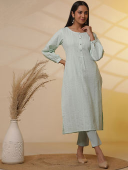 Aurelia - Aqua Green Striped Kurta with Pant (Set of 2)