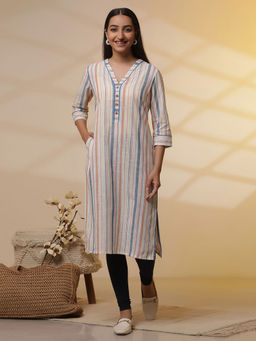 Aurelia - Multi Stripe Printed Cotton Kurta with Leggings (Set of 2)