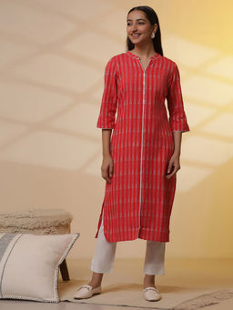 Aurelia - Red Yarn-Dyed Straight Kurta with Pant (Set of 2)