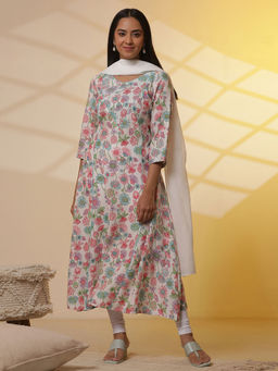 Aurelia - Multi Floral Printed Flared Anarkali Kurta with Leggings And Dupatta (Set of 3)