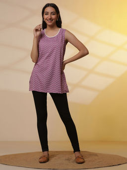 Aurelia - Purple Printed Sleeveless Top with Denim Jeggings (Set of 2)