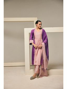 Suramya - Women Purple Silk Colorblock Kurta with Pant