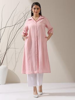 Swtantra - Women Pink Cotton Blend Solid Kurta with Pant