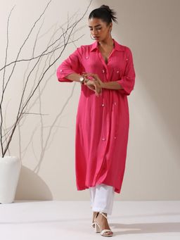 Swtantra - Women Pink Pure Cotton Solid Kurta with Pant