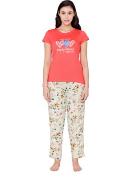 Bodycare - Womens Modal Spandex Printed T-Shirt & Pyjama BSLS15001 Pink (Set of 2)