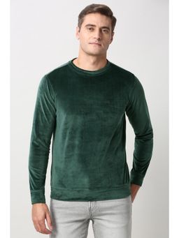 Peter England - Green Solid Crew Neck Sweatshirt