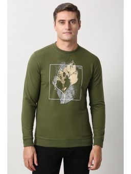 Peter England - Olive Graphic Print Crew Neck Sweatshirt