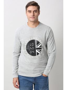Peter England - Grey Graphic Print Crew Neck Sweatshirt