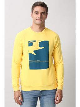 Peter England - Yellow Graphic Print Crew Neck Sweatshirt