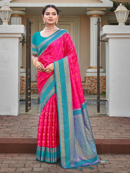 Sangam Prints - Pink Silk Woven Work Traditional Saree with Unstitched Blouse