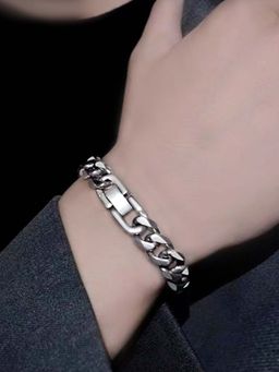 Peora - Men Silver Plated Stainless Steel Link Design Bracelet