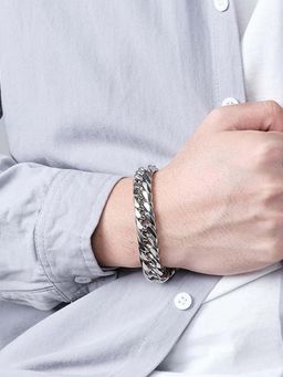 Peora - Men Silver Plated Stainless Steel Openable Bracelet