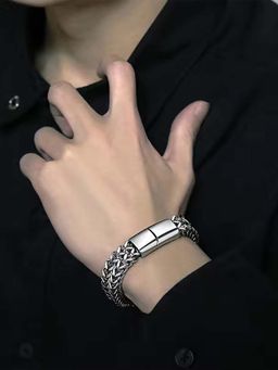 Peora - Men Silver Plated Stainless Steel Fancy Openable Bracelet