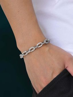 Peora - Men Silver Plated Stainless Steel Link Bracelet