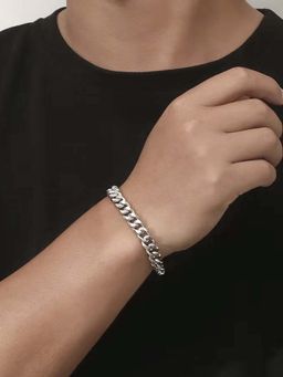 Peora - Men Stainless Steel Silver Plated Fancy Link Bracelet