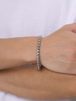 Peora - Men Stainless Steel Silver Plated Openable Fancy Bracelet