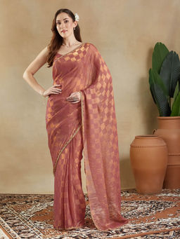 Kasee - Women Silk Checks Saree with Unstitched Blouse