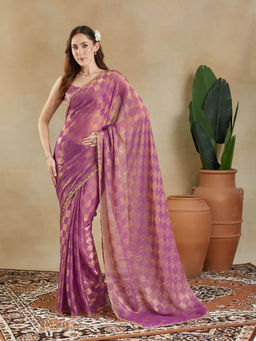 Kasee - Women Silk Checks Saree with Unstitched Blouse