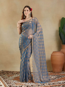 Kasee - Women Silk Checks Saree with Unstitched Blouse