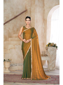 Kasee - Women Silk Blend Gold Lace Embellished Border Saree with Unstitched Blouse