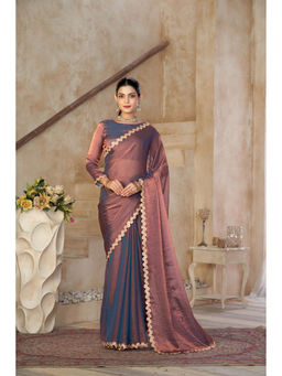 Kasee - Women Silk Blend Lavender Lace Embellished Border Saree with Unstitched Blouse