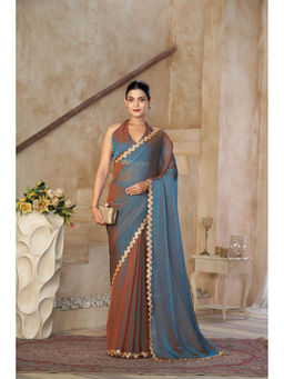 Kasee - Women Silk Blend Teal Lace Embellished Border Saree with Unstitched Blouse