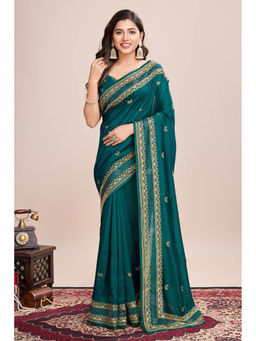 Mysilklove - Fern Green Designer Partywear Saree with Unstitched Blouse