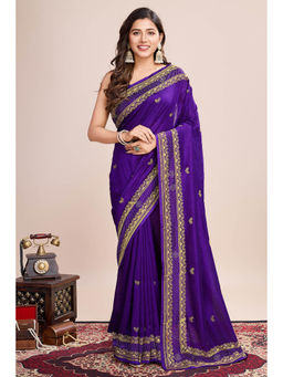 Mysilklove - Jamun Purple Designer Partywear Saree with Unstitched Blouse