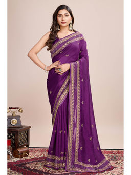 Mysilklove - Eminence Purple Designer Partywear Saree with Unstitched Blouse