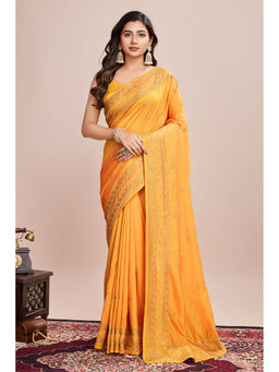 Mysilklove - Sunglow Yellow Designer Partywear Saree with Unstitched Blouse