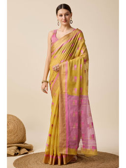 Mysilklove - Corn Yellow Cotton Soft Silk Saree with Unstitched Blouse