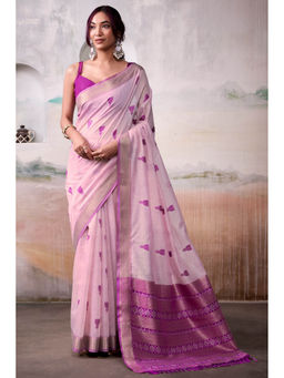 Mysilklove - Amaranth Pink Woven Modal Cotton Saree with Unstitched Blouse