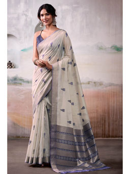 Mysilklove - Off White Woven Modal Cotton Saree with Unstitched Blouse