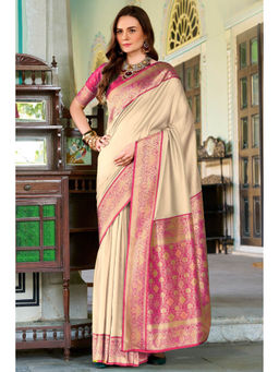 Mysilklove - Salt Cream Woven Banarasi Soft Silk Saree with Unstitched Blouse