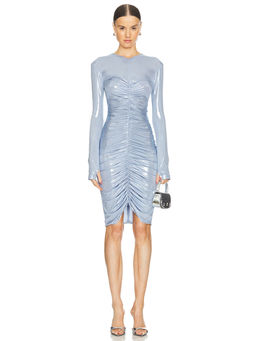 Norma Kamali - Long Sleeve V Neck Shirred Front Dress To Knee