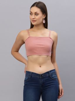 RIGO - Women Peach Ribbed Strappy Crop Top