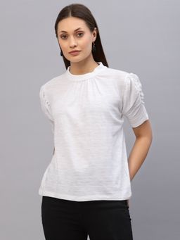 RIGO - Women White Embroidered Puff Sleeve Top