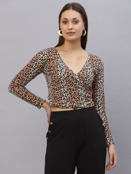 RIGO - Women Animal Print Wrap Crop Top