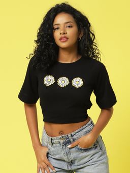 RIGO - Women Black Printed Crop Top