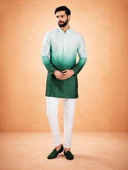 Vastramay - Green Embroidered Mandarin Neck Kurta with Pant