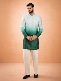 Vastramay - Green Embroidered Mandarin Neck Kurta with Palazzo