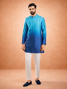 Vastramay - Blue Embroidered Mandarin Neck Kurta with Pant