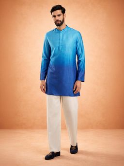 Vastramay - Blue Embroidered Mandarin Neck Kurta with Palazzo